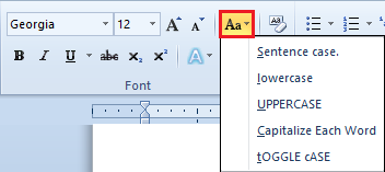Working With Text In Word - Change case command screen