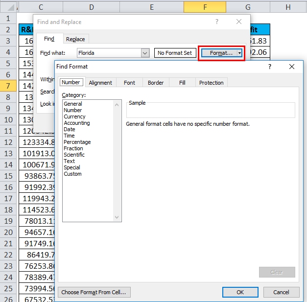 Find cells with a specific format in Excel
