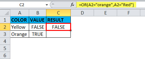 OR Function in Excel Example 1-2