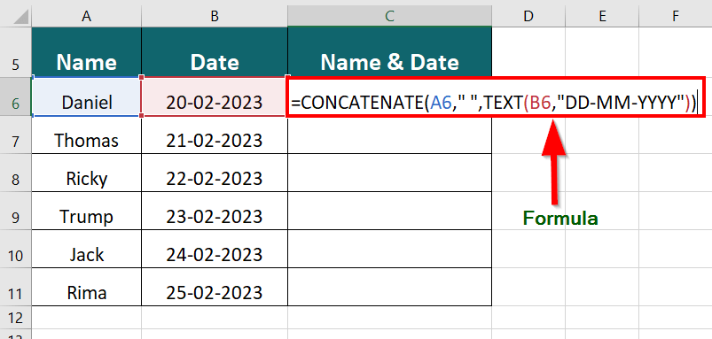 Use CONCATENATE Function step 3
