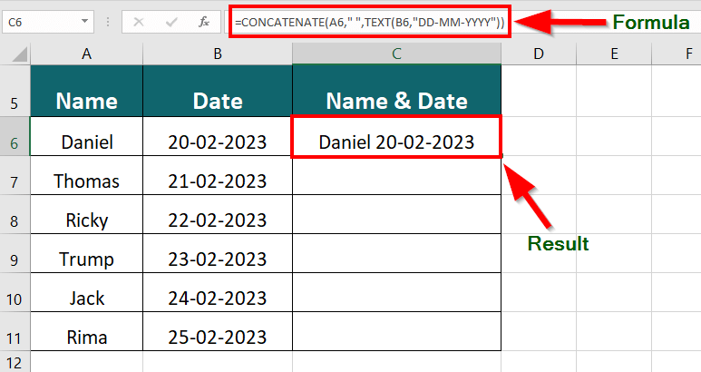 Use CONCATENATE Function step 4