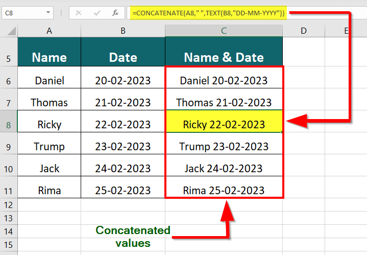 Use CONCATENATE Function step 5
