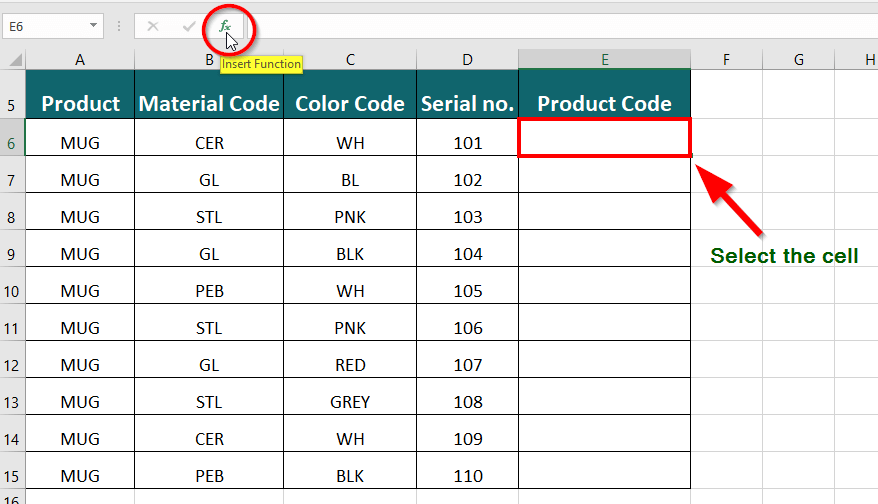 Insert Function (fx) step 3