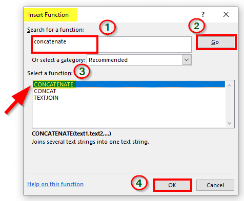 Insert Function (fx) step 5