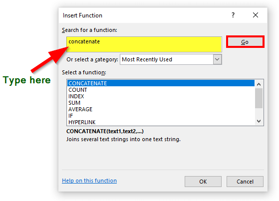 Insert Function (fx) step 4