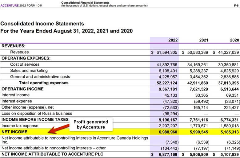 Annual Income Statement of Accenture