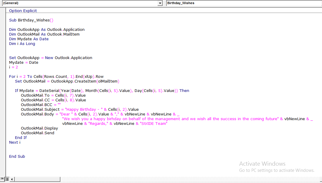 Date Example 3.1 in VBA