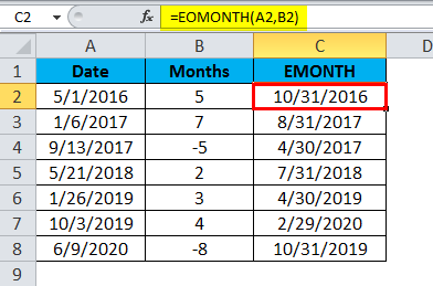EOMONTH Example 1.3