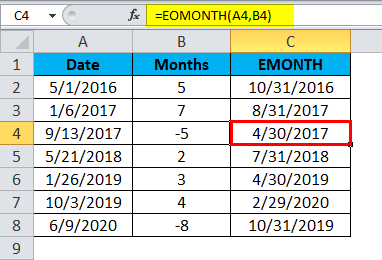 EOMONTH Example 1.4