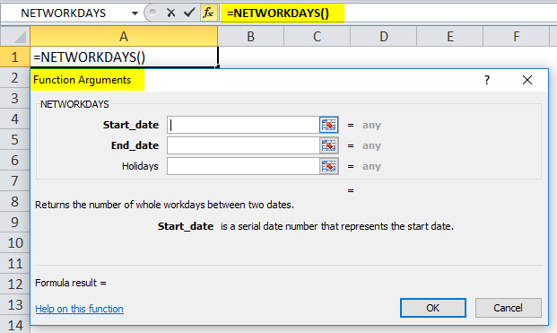 NETWORKDAYS Function Step 4