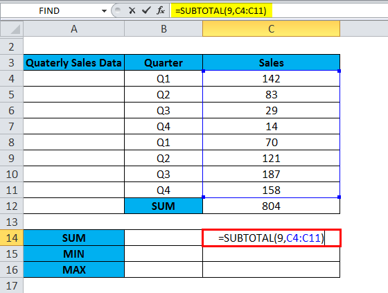 SUBTOTAL Function 