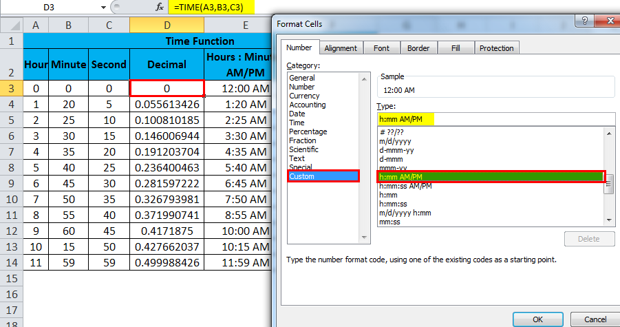 time function in excel - Hours Format