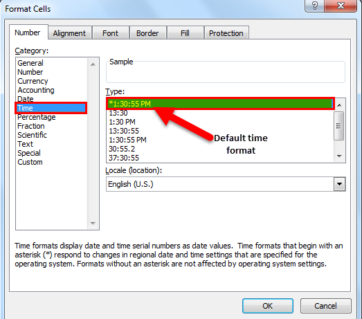 time function in excel - Format Cells