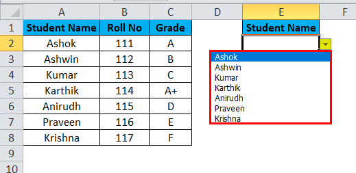 Drop Down List Example 1-7