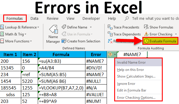 Errors in Excel