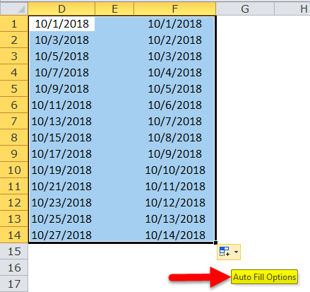 Excel Fill Handle Example 6-1
