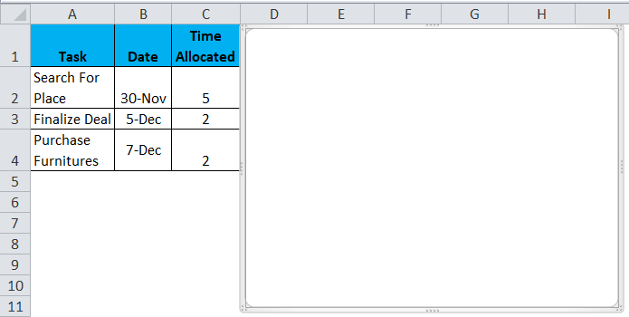 Gantt chart step 3