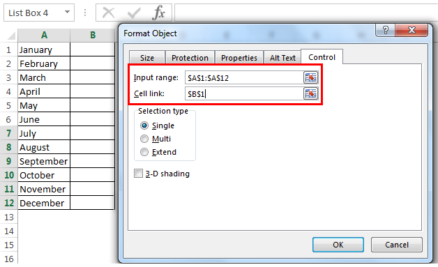 List box in excel step 4