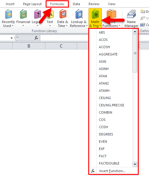 excel formulas cheat sheet-MATHEMATICAL Functions Step 1 