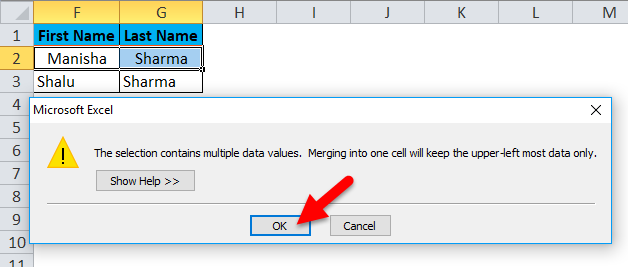 Merge Cells Example 1-5