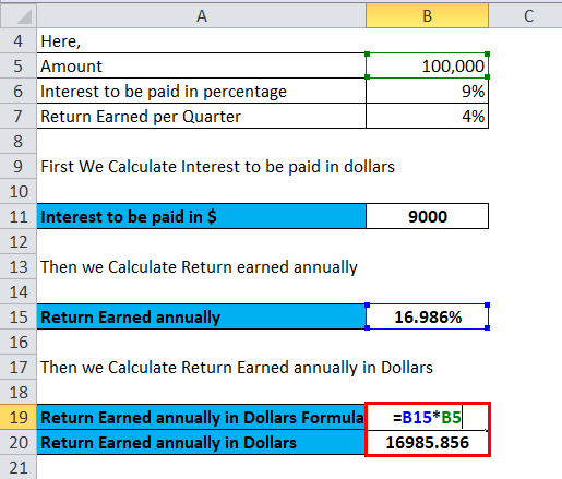 Calculation of return eared annually in dollars