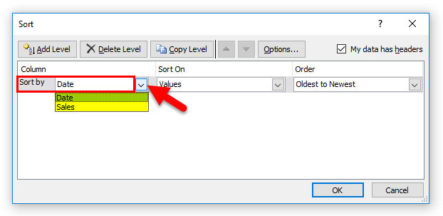 Sort Excel by Date Example 1-6