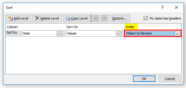Sort Excel by Date Example 1-7