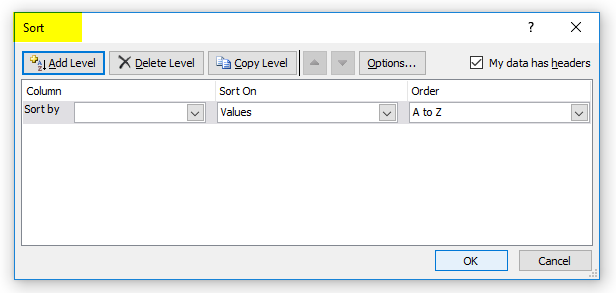 Sort Dialog Box