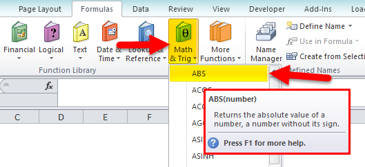 Absolute Value in Excel step 2