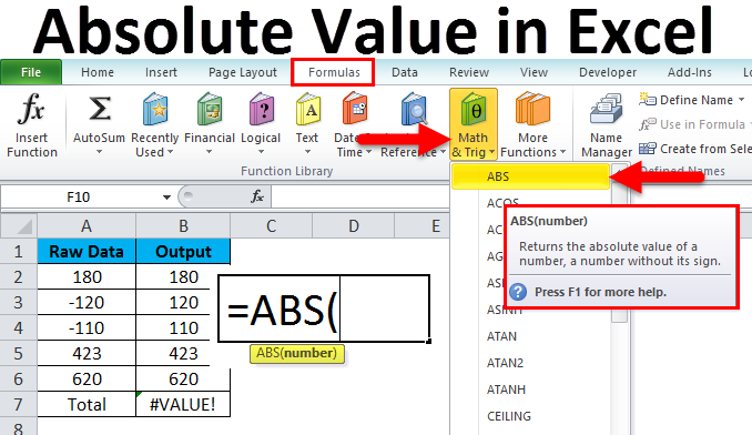 Absolute Value in Excel