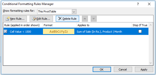Conditional Formatting in Pivot Table Example 1-14