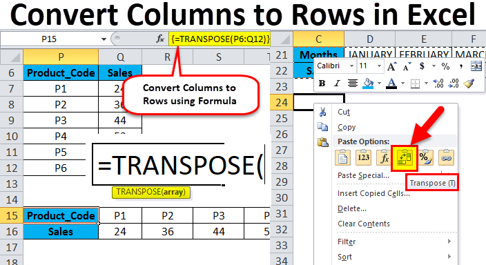 Convert Columns to Rows in Excel