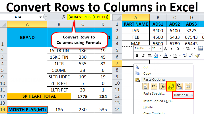 Convert Rows to Columns in Excel