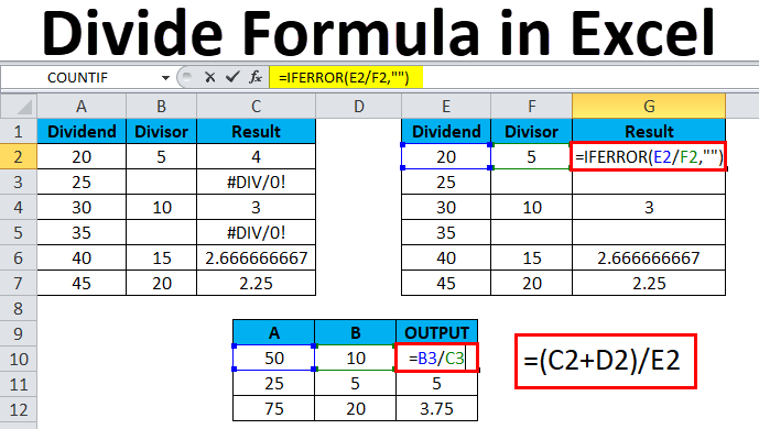 Divide Formula in Excel