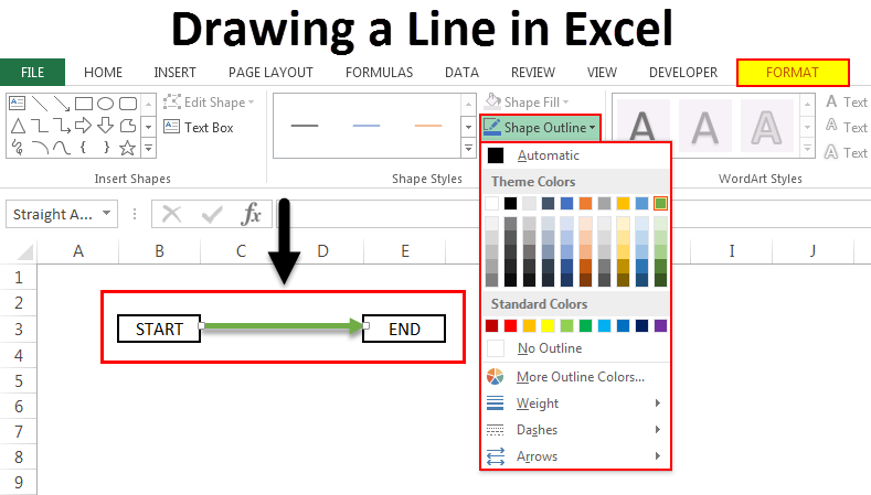 Drawing a line in excel