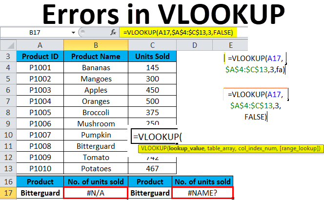 Errors in VLOOKUP 