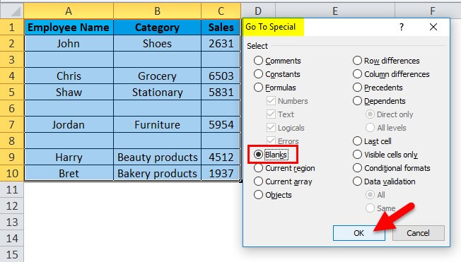 remove blank rows in excel-Example 2 Step 3
