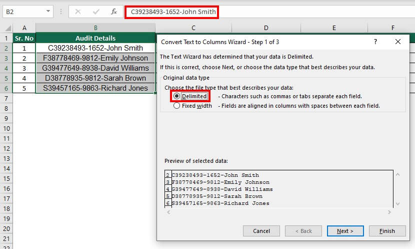 Text to Columns in Excel-Example 3 Step 3