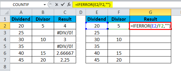 Excel Divide Example 5-2