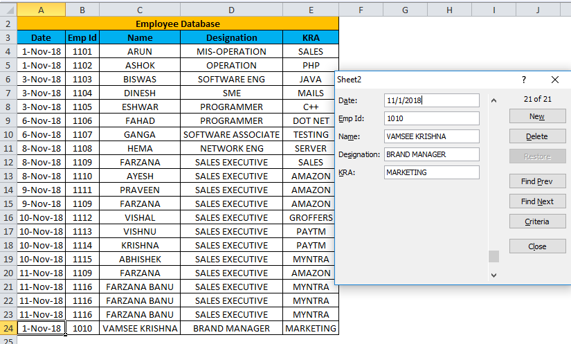 Excel Form Example 2-1