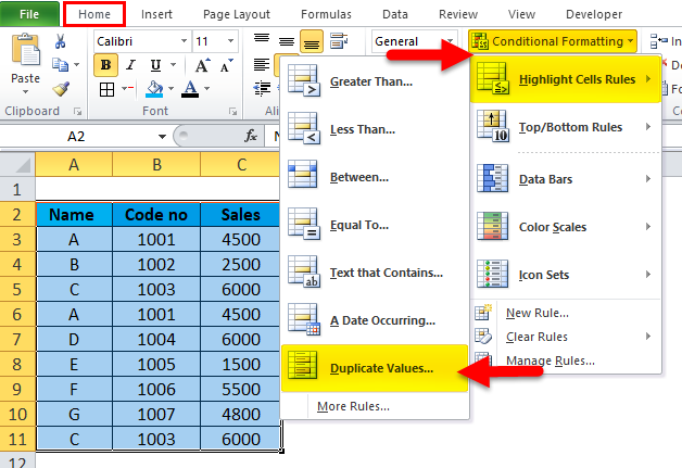 Excel Remove Duplicates Step 1-1