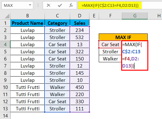 MAX IF Function Example 2-4