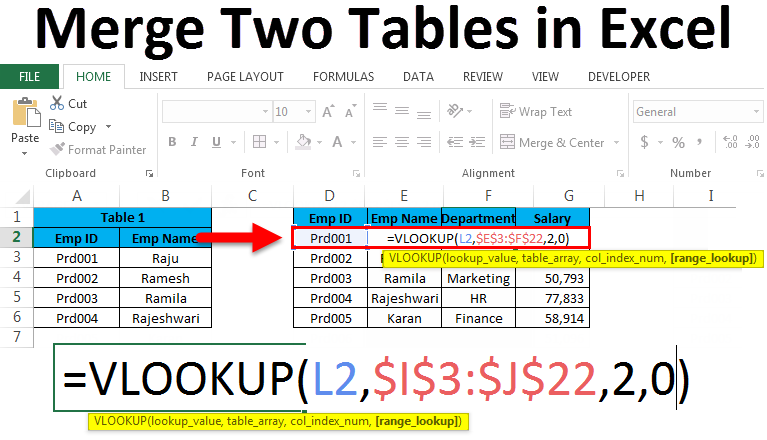 Merge Two Tables in Excel