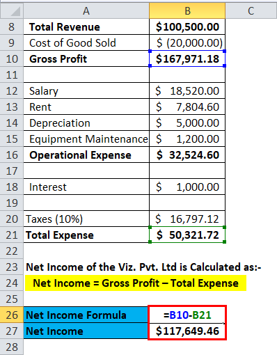 Calculation of Net Income for Viz. Pvt. Ltd