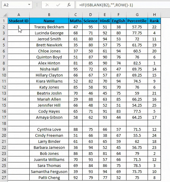 Numbering in Excel Example 5-2
