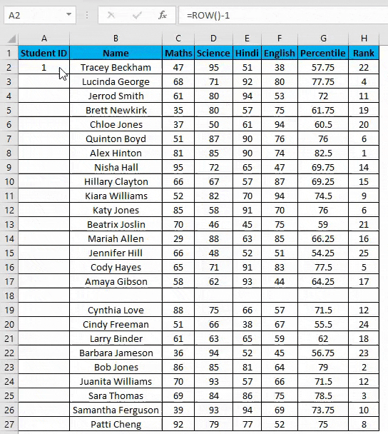 Numbering in Excel Example 5-5