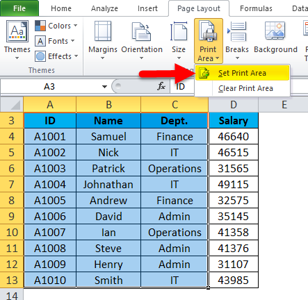 Print Area Example 1-4