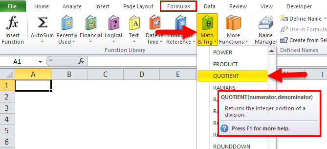 QUOTIENT Function in Excel