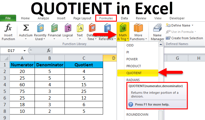 QUOTIENT in Excel
