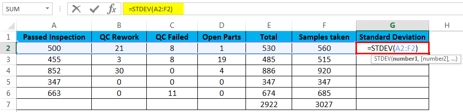 STDEV function example 1.2